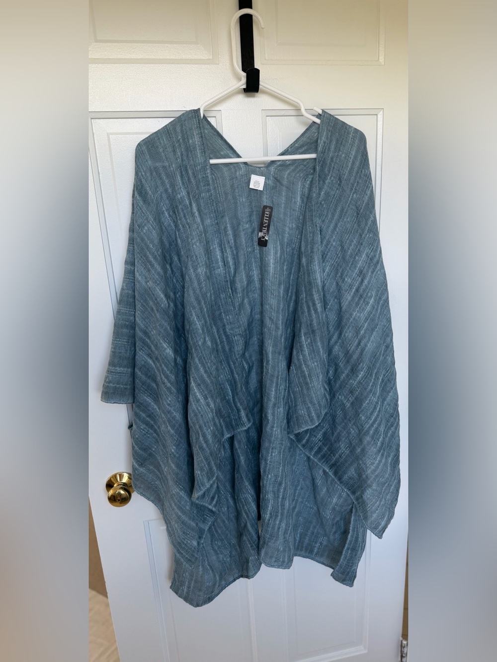 Ellen Tracy Blue Shimmer Open Front Kimono Cardigan Cover Up One Size NWT